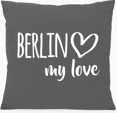 Produktbild von Huuraa Kissen Berlin my love 40x40cm mit Füllung Steel Grey Baumwolle Dekokissen Geschenkidee