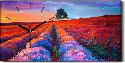 Produktbild von Wandbild Leinwand Bilder mit Uhr 60x30 Gemälde Wiese Blumen Baum Himmel Kunst - schwarze Hände