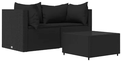 Produktbild von vidaXL 3-tlg. Garten-Lounge-Set mit Kissen Schwarz Poly Rattan