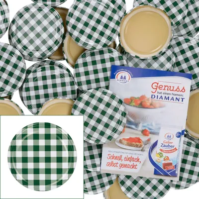 Produktbild von 50er Set Ersatz Deckel To82 grün kariert passend für 230ml / 350ml / 435ml Gläser incl Rezeptheft