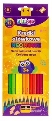 Zdjęcie produktu dla Kredki ołówkowe czarne drewniane 12 kolorów z temperówką