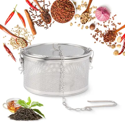 Immagine prodotto di Setaccio per erbe da 18 cm - Acciaio inossidabile - Filtro per tè sfuso - Spezie/erbe aromatiche - Catena per appenderlo - Rete a maglie fini