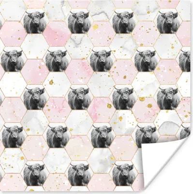 Produktbild von MuchoWow® Poster Scottish Highlander - Marmor - Schwarz - Weiß 100x100 cm - Babyzimmer