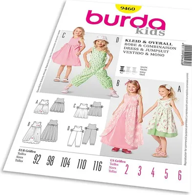 Zdjęcie produktu dla Wykrój Burda 9460 – sukienka dziecięca, kombinezon