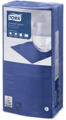 Zdjęcie produktu dla Serwetki koktajlowe Tork, ciemnoniebieskie, 2-warstwowe, składane 1/4, 200 szt.