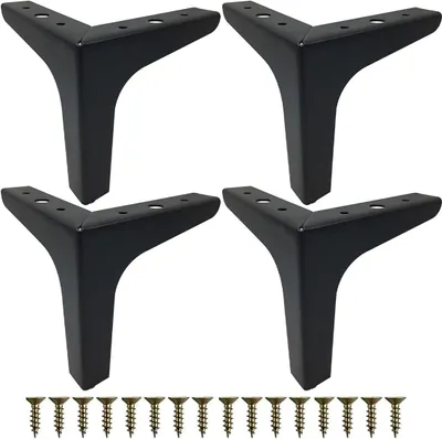 Image de Pieds de meubles en métal, noirs, 10 cm, lot de 4, pour meubles