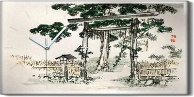 Produktbild von Wohnzimmer-Bild Leinwand Uhr 60x30 Malerei Asiatischer Bäume Blätter Kunst - weiße Hände