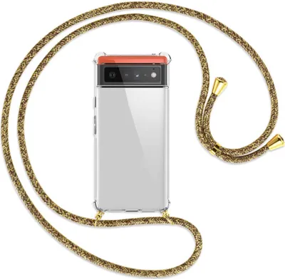Produktbild von Handykette Backcover-Schutzhülle mit Band (Metall goldfarben) für Google Pixel 6 - braun+beige