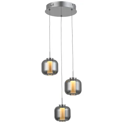 Image de Rafa LED Suspension 3flg Rondelle chrome/verre fumé