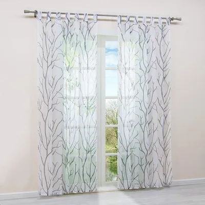 Produktbild von Ibenzoa® Elegante transparente Voile-Gardine mit Schlaufen, Zweigmuster, leichter Sichtschutz, 140 x 225 cm, 100% Polyester