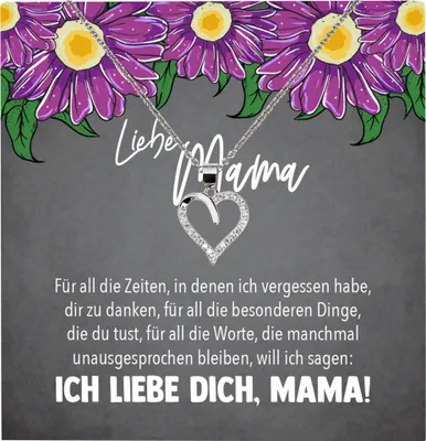 Produktbild von 22Feels Echt Silber Halskette - Liebe Mama Geschenk Geburtstag Muttertag Weihnachten Mutter Schmuck Set für Frauen - Herz Anhänger, Karte