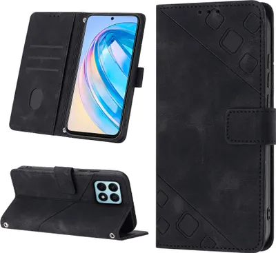 Produktbild von Hülle für Honor X8A Prägung Flip Leder Brieftasche Schutzhülle mit Ständer Schwarz