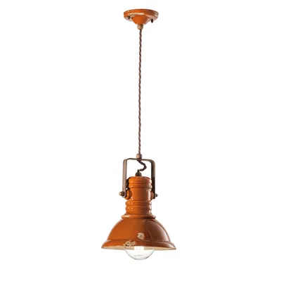 Obrázok produktu pre Ferroluce Priemyselné keramické závesné svietidlo Ø 23 cm oranžové okrúhle