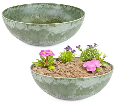 Produktbild von Pflanzschalen für draussen 2er Dekoschalen rund grün Vintage 20 cm