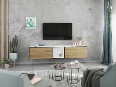 Produktbild von Lowboard VARIANTO 2, Schrank Set, weiß matt / Evoke Eiche griffloses TV-Board, 3 tlg., 190 cm hängend