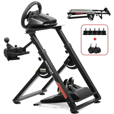 Produktbild von Lenkradständer - GTS04 - Höhen- und neigungsverstellbar - Für PC & Steam - Robuster Stahlrahmen - 64×43×64 cm - Schwarz/Rot
