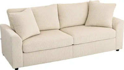 Produktbild von 3-Sitzer-Sofa mit Zierkissen, Cordsofa für Wohnzimmer, Schlafzimmer, 212 cm breit, Cremeweiß