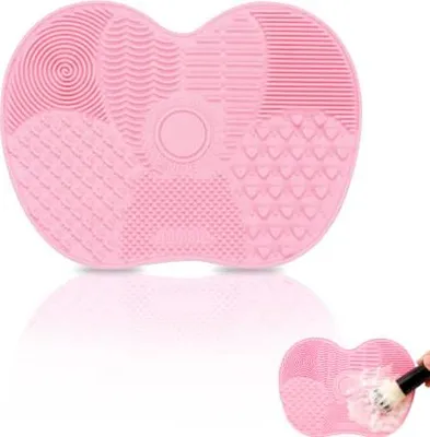 Produktbild von Silikon-Make-up-Pinsel-Reinigungspad, Tragbares Waschwerkzeug für Trocken- und Nassreinigung, Reinigungsmatte (Rosa)