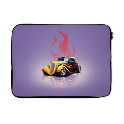 Produktbild von MuchoWow® Laptop Hülle 13 Zoll Auto - Lila - Flammen - Vintage Laptoptasche - Laptophülle - Sleeve - Rundumschutz
