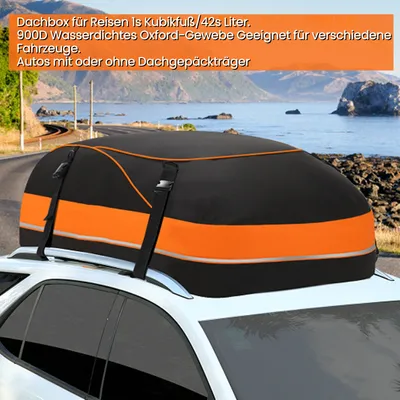 Produktbild von 425 L Auto Dachbox Faltbare Wasserdicht Dachtasche Gepäckbox Tasche Aufbewahrungsbox mit a Antirutschmatte, 1000D wasserdichtes Oxford-Gewebe, schwarz