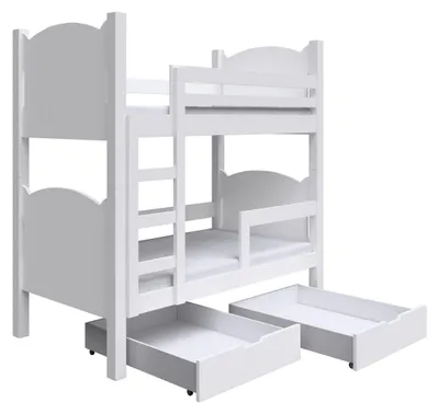 Produktbild von Masseno Etagenbett LEONE 80x180 cm mit Schublade, Rausfallschutz, Kinderbett mit Leiter für Mädchen und Jungs, Stockbett, Weiß