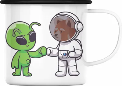 Produktbild von Trendation - Alien Roter Panda Emaille Tasse Geschenk Grafik Coole Emaille Tasse Geschenkidee Kinder Jugendliche (Schwarz)