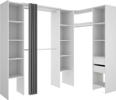 Produktbild von Eckkleiderschrank Kleiderschranksystem - B. 164/234 cm - Weiß & Grau - DORIAN