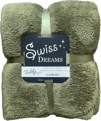 Produktbild von Unyqoos® Fleece-Teddy-Decke 150 x 200 cm, Olivgrün – doppelseitig (Fleece/Teddy), extra dick & kuschelweich