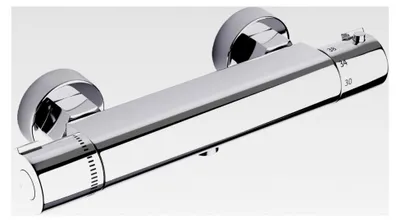 Produktbild von Duscharmatur mit Thermostat, Mischbatterie für die Dusche, Brausestange mit Verbrühungsschutzventil, Chrom, Messing