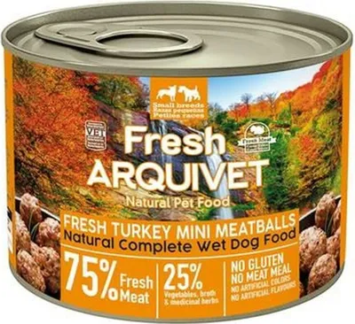 Imagen del producto de Alimento húmedo para gatos Arquivet Fresh Turkey, mini albóndigas de pavo, 200 g
