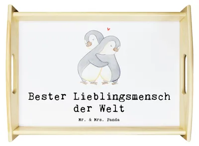 Produktbild von Mr. & Mrs. Panda Tablett Pinguin Bester Lieblingsmensch der Welt - Weiß - Geschenk, serviertablett aus holz, Geschenkidee, Love, Holztablett, Papa, Familie, Herz, Servier