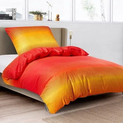 Produktbild von Famanu Bettwäsche 135 x 200 cm, 100% Baumwolle, atmungsaktiv, allergikerfreundlich, rot-orange gestreift, 80 x 80 cm Kissenbezug