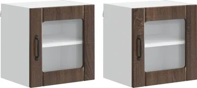 Image de vidaXL Armoire vitrée LUCCA, 2 pièces, en bois imitation chêne brun