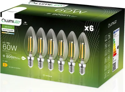 Produktbild von LUMILED B35 E14 LED žiarovka 6ks sada 7W (nahrádza 60W) 806lm Žiarovky z číreho skla Tvar sviečky 4000K Neutrálne biele žiarovky