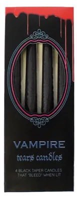 Produktbild von Schwarze Spitzkerzen mit Roten Vampir Tränen 4 Stück