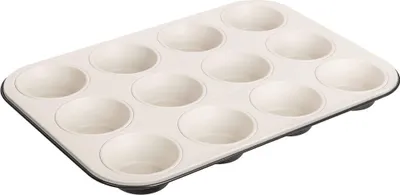 Produktbild von Dr. Oetker 12er-Muffinform Ø 5 cm EXCLUSIVE, Muffinbackform aus Stahlblech, Backblech mit keramisch verstärkter Antihaftbeschichtung (Farbe: Grau-Braun/Crème)