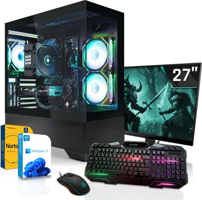 SYSTEMTREFF Gaming Komplett PC - Ryzen 5 7500X3D - AMD Radeon RX 9060 XT 16GB - 32GB DDR5 - 1TB NVMe - 27 Zoll TFT - Windows 11 Pro - Desktop