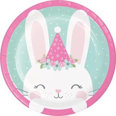 Produktbild von 8 kleine Hasen Teller rosa-mint 18 cm - Einheitsgröße