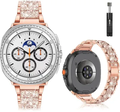 Produktbild von FFO2World Luxus Metallarmband für Samsung Galaxy Watch 8/8 Classic – Edelstahl mit Strasssteinen, inkl. Kürzungsset – Roségold