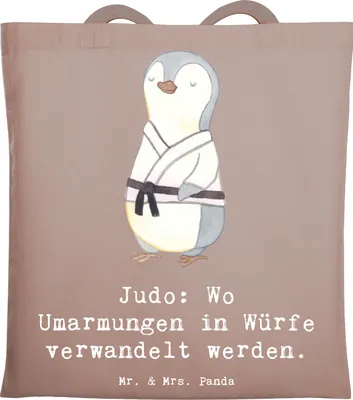 Produktbild von Mr. & Mrs. Panda Tote Bag Judo Umarmungen - Braun Pastell - Geschenk, Schultasche, Sportler, Disziplin, Teamsport, Humor, Laptoptasche, Sportart, dokumententasche, Sport