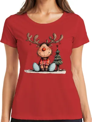 Produktbild von Rudolph Rentier Rotnase Weihnachtsbaum süßes Weihnachten Geschenk Damen T-Shirt, Rot, XL