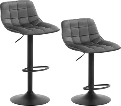 Produktbild von WOLTU 2er-Set Barhocker Barstuhl Tresenhocker Bistrohocker mit Rückenlehne, aus Samt und Metall, höhenverstellbar drehbar Dunkelgrau