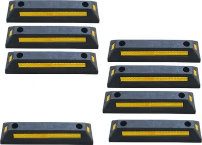 Obrázok produktu pre 8 x gumová zábrana na parkovisko - 53,5 x 13 x 8,9 cm zábrana na zastavenie kolies na parkoviskách a v garážach - dištančná zábrana - parkovací prah - zábrana na zastavenie kolies v garáži s reflektorom