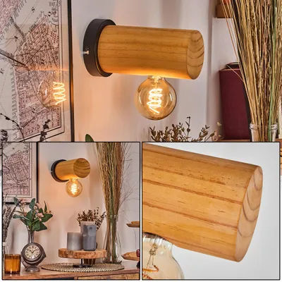 Produktbild von Bibbiena Wandlampe aus Metall/Holz in Schwarz/Naturfarben