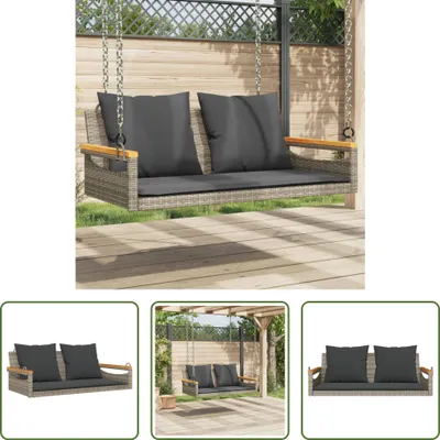 Produktbild von The Living Store Hängebank mit Kissen Grau 109x62x40 cm Poly Rattan