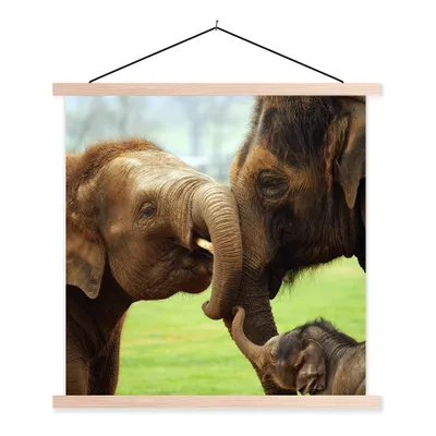 Produktbild von MuchoWow® Textilposter Elefanten - Tiere - Rüssel 120x120 cm mit holzfarbenen Rahmen - Textil-Poster