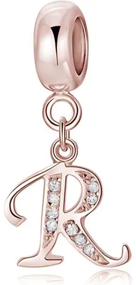 Produktbild von Buchstaben Charm Anhänger Rose Gold 925 Sterling Silber Zirkonia 4,5mm Lochgröße Kompatibel mit Europäischen Armbändern