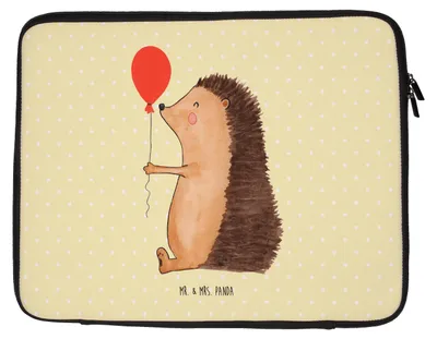 Produktbild von Mr. & Mrs. Panda Laptop Tasche Igel Luftballon 20 x 28 cm - Gelb Pastell - Geschenk, Hülle, Herzlichen Glückwunsch, Geburtstag, Laptophülle, Ballon, Lustige Sprüche