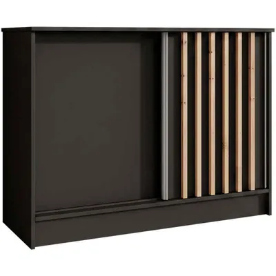 Produktbild von BEAUTYSOFA | Kommode HORIZON 100 cm Schwarz, Artisan mit Lamellen Sideboard mit 2 Schiebetüren, Modernes Design, viel Stauraum