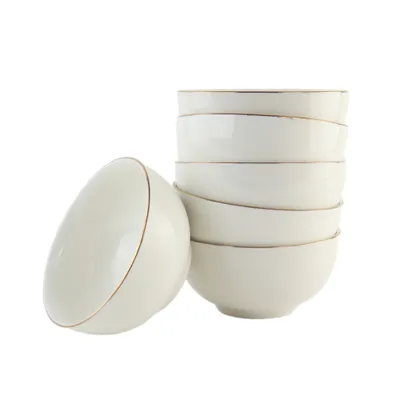 Produktbild von OTIX Suppenschalen-Set aus 6 Suppentassen aus weißem Porzellan mit goldenem Rand 13,5 x 6 cm DAISY